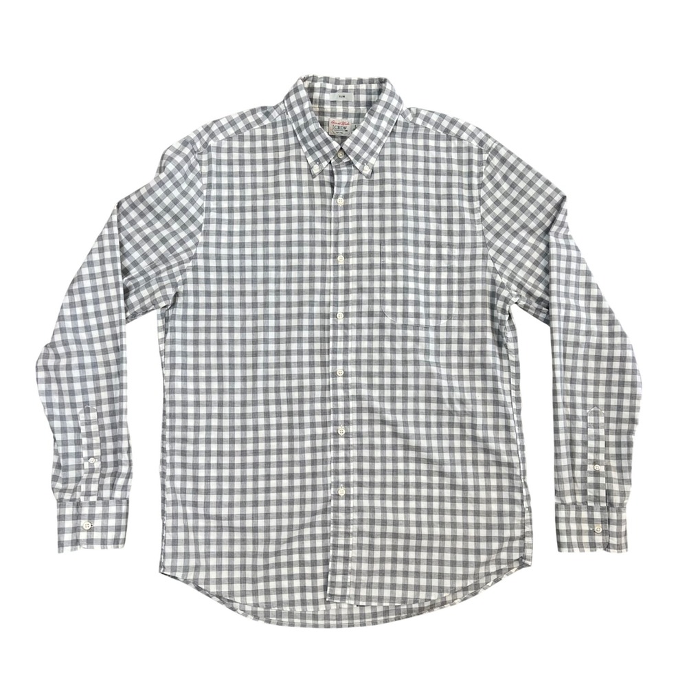 J.Crew Secret Wash Slim Fit Gingham Shirt Mens Large Grey White Preppy Classic